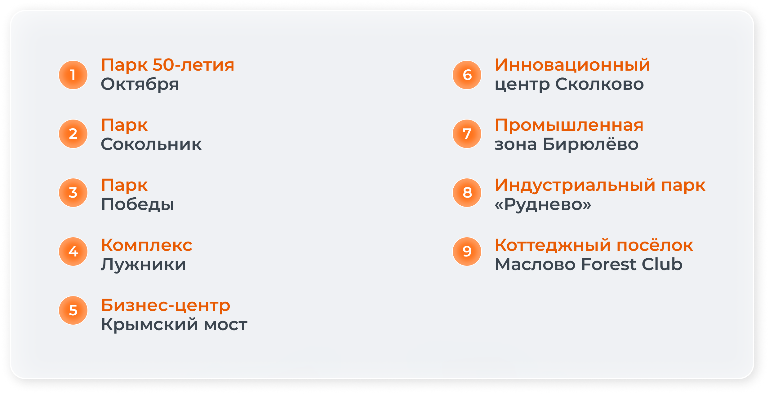Точки эксплуатации: Парк 50-летия Октября, Парк Сокольник, Парк Победы, Комплекс Лужники, Бизнес-центр Крымский мост, Инновационный центр Сколково, Промышленная зона Бирюлёво, Индустриальный парк «Руднево», коттеджный посёлок Маслово Forest Club